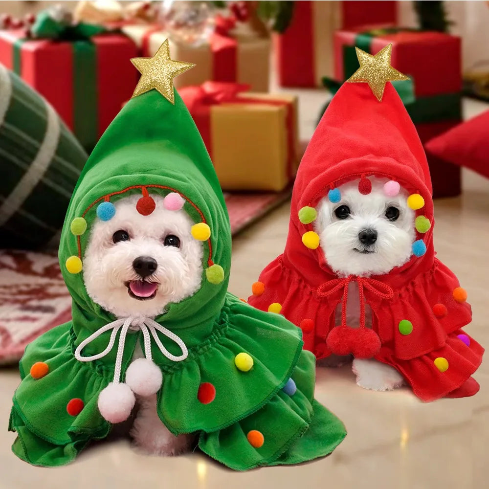 Disfraz de Árbol de Navidad para Perro y Gato – Capa Navideña para Mascotas