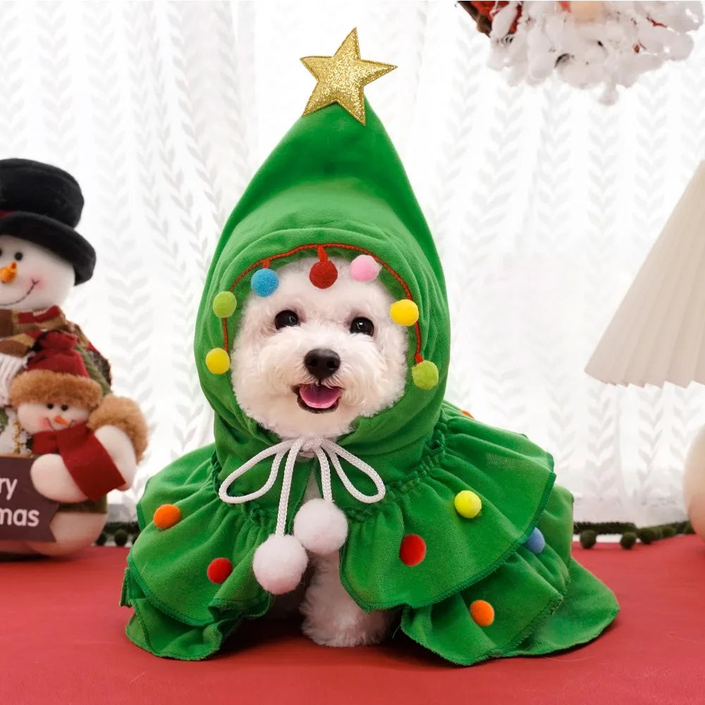 Disfraz de Árbol de Navidad para Perro y Gato – Capa Navideña para Mascotas
