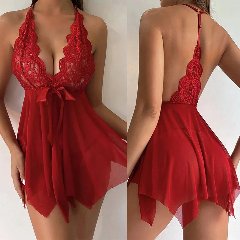 Vestido Camisón de Encaje y Tul | Lencería Babydoll Transparente